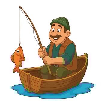 Fisherman in boat with goldfish vector