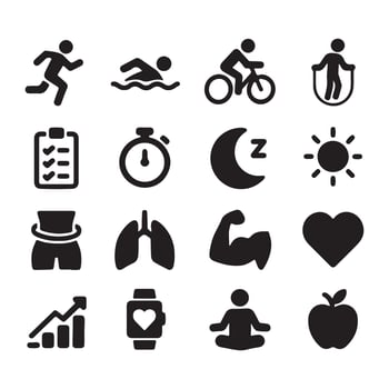 Black silhouette fitness icon set vector
