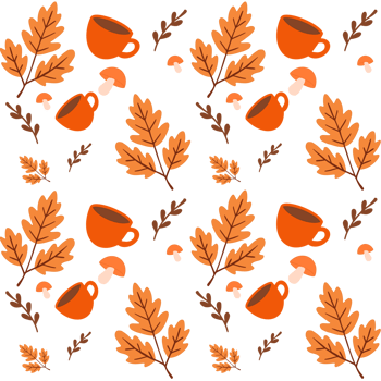 Seamless Pattern with Coffee Cups and Oak Leaves png