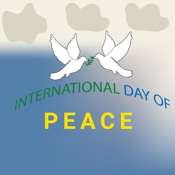 International Day of Peace Illustration with Two Doves and Olive Branch on Blue Gradient Background. vector