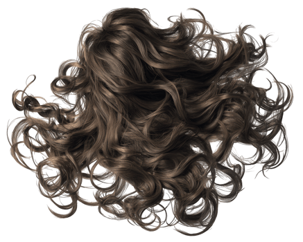 Curly brown hair isolated on transparency background, shiny and voluminous, perfect for beauty, fashion, or hair care concepts, showing healthy texture and natural movement png