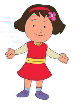 Little girl raising both hands and looking up vector