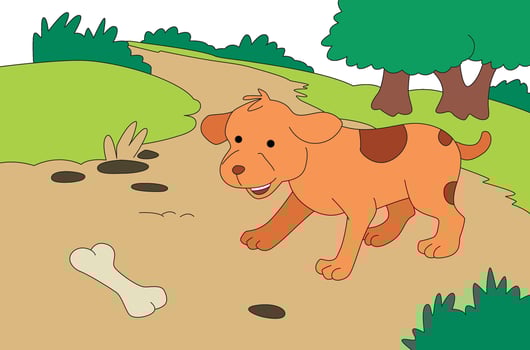 Dog looking at a bone in the park vector