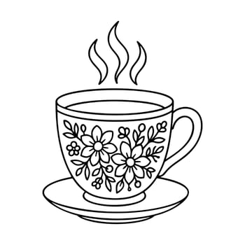 Tea Cup outline icon line art, black and white doodle style. Ideal for logo, tattoo, app, coloring book, web design, infographics, banner, poster vector