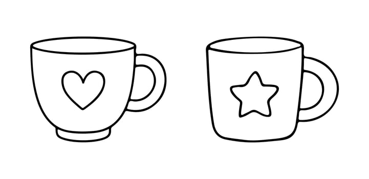 mugs outline icon line art, black and white doodle style. Ideal for logo, tattoo, app, coloring book, web design, infographics, banner, poster, illustration vector