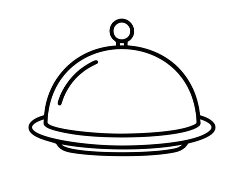 Restaurant cloche platter outline icon line art, black and white doodle style. Ideal for logo, tattoo, app, coloring book, web design, infographics, banner, poster, and more. illustration vector