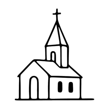 Church outline icon line art, black and white doodle style. Ideal for logo, tattoo, app, coloring book, web design, infographics, banner, poster, and more. illustration vector