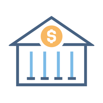 Bank building with dollar symbol isolated on a transparent background finance money png