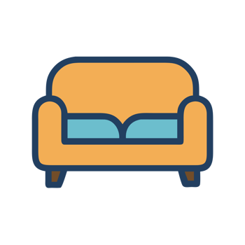 Orange sofa with blue cushions isolated on a transparent background couch furniture png