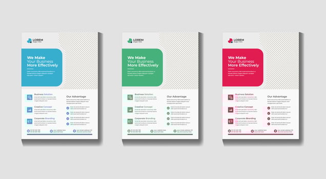 Business solution flyers in three colors vector