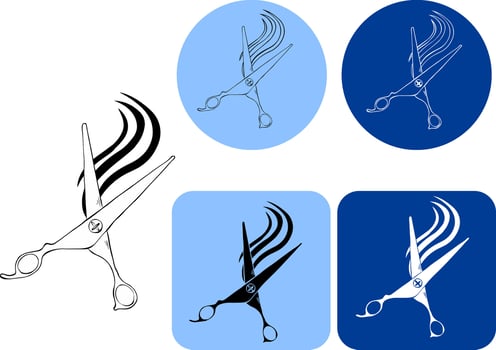 Scissors and hair sign for beauty Salon logotype.. graphic line ink illustration. Silhouette sign for logo, print, comics, fashion, pop art, boards, design, stickers, decoration, posters vector
