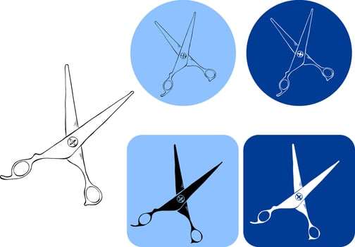 Scissors Salon logotype. graphic line ink illustration. Silhouette sign for logo, print, comics, fashion, pop art, boards, design, stickers, decoration, posters vector