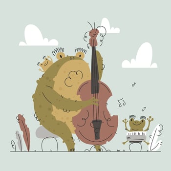 Frog band playing musical instruments vector
