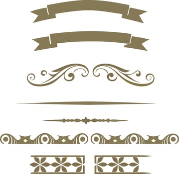 Collection of vintage decorative elements and banners isolated on white background vector