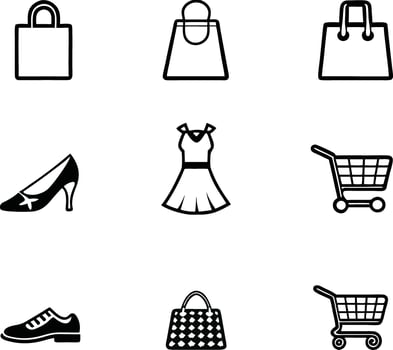 Collection of shopping and fashion icons isolated on white background vector