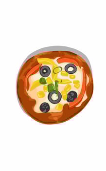 Mini pizza With cheese filling, paprika, olives, fresh corn vector