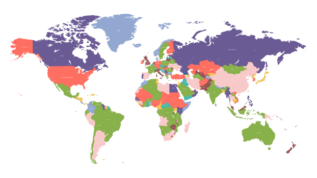 Color Political World Map Editable High Resolution Global Country Map Illustration png