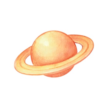 Watercolor illustration of a golden planet with rings, resembling Saturn. Cosmic, celestial artwork ideal for astrology prints, children's decor, cosmic posters, invitations, and spiritual projects. vector