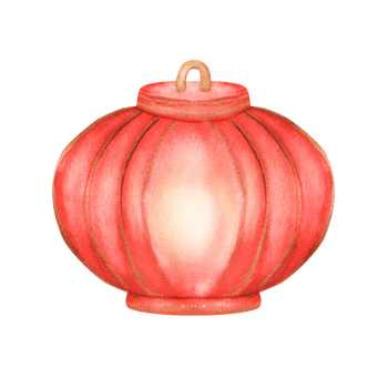 An isolated red lantern for Lunar New Year celebration. Watercolor Asian paper lantern. Hand-drawn illustration on the topic of Lunar New year for postcards, stickers, posters, scrapbooking png