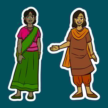 Illustration of two women in traditional outfits vector