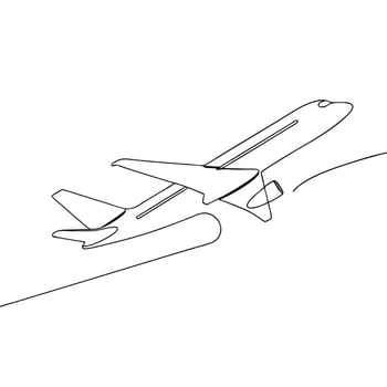 Continuous line drawing of an airplane taking off vector