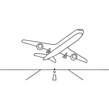 Line art of an airplane on a runway during takeoff vector