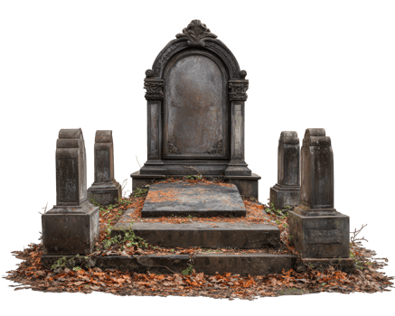 Old grave tombstone cemetery autumn leaves stone monument weathered historic isolated ghostly mysterious png