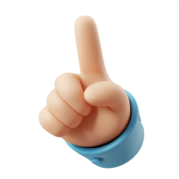3d icon cartoon hand upward, index finger pointing transparent background png