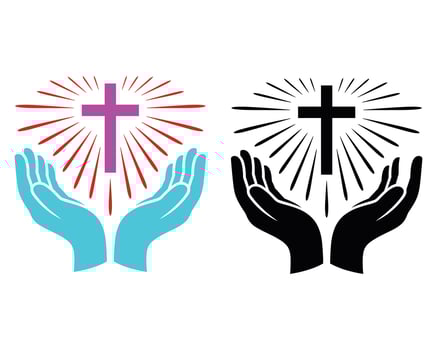 Two pairs of hands holding glowing crosses christianity vector