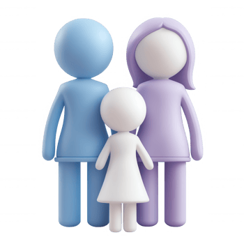 Family members embracing, smiling in standing close together against minimalist 3d icon user warmly, transparent background png