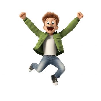 3d icon cheerful boy jumping with raised on expressing joy and excitement arms, a transparent background png