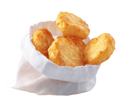 Golden crispy chicken nuggets in white cloth bag, isolated on transparency background, delicious snack food, ready to eat, appetizing and convenient for quick meal or party png