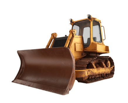 Yellow bulldozer with large steel blade isolated on transparency background heavy construction equipment industrial vehicle rugged powerful machinery earthmoving outdoor work png