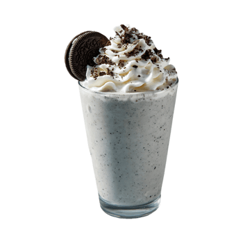 Creamy milkshake with cookie topping in a tall glass png