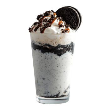 Delicious chocolate milkshake topped with whipped cream cookie crumbs and chocolate syrup png