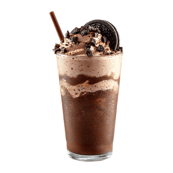 Chocolate milkshake with whipped cream cookie crumbs and a straw png
