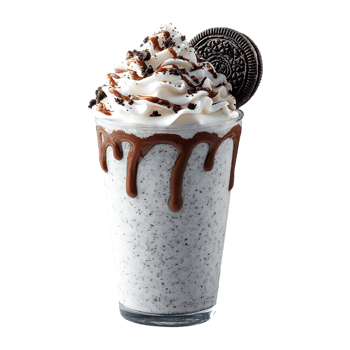 Delicious chocolate milkshake with whipped cream and cookie topping png