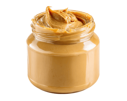 Creamy peanut butter jar isolated on transparency background, smooth texture, delicious spread, snack ingredient, nutty aroma, healthy protein source, food object png