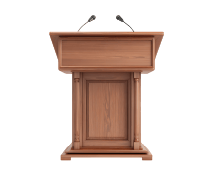 Wooden podium microphone speech presentation isolated transparency background conference lecture classic empty png