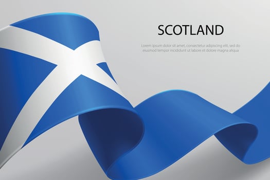 Scotland Flag Waving Ribbon Design on Light Background vector