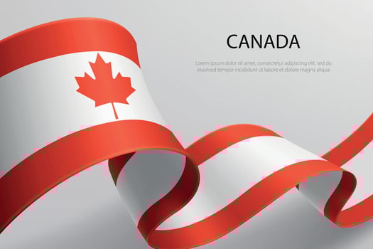 Canada Flag Waving Ribbon Design on Light Background vector