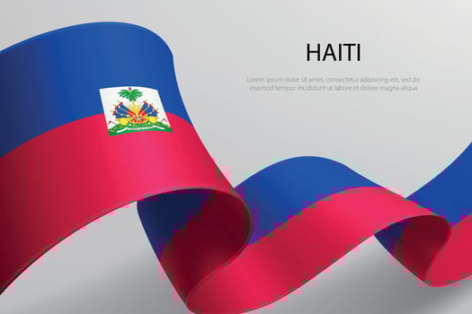 Haiti Flag Waving Ribbon Design on Light Background vector