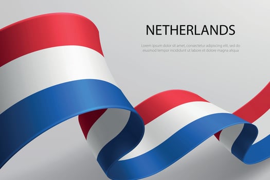 Netherlands Flag Waving Ribbon Design on Light Background vector