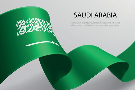 Saudi Arabia Flag Waving Ribbon Design on Light Background vector