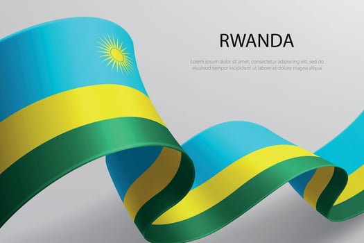 Rwanda Flag Waving Ribbon Design on Light Background vector