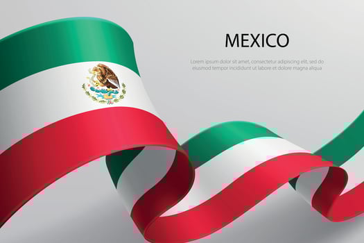 Mexico Flag Waving Ribbon Design on Light Background vector