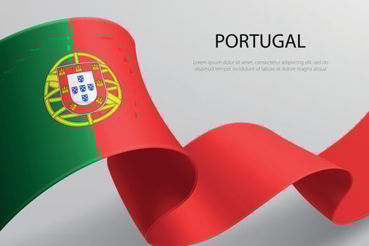 Portugal Flag Waving Ribbon Design on Light Background vector