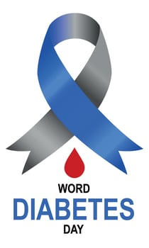 Word Diabetes Day. Word Diabetes Day illustration with Blue and Grey awareness ribbon loop. Raising awareness of diabetes campaign. Concept illustration vector