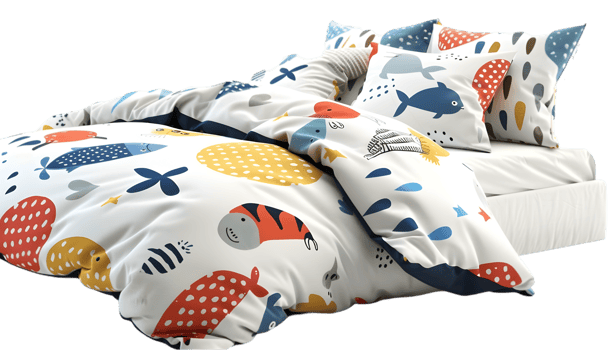 Kids Bedding Set Ocean Life Theme Colorful Fish Sea Creatures Design Childrens Duvet Cover Pillowcases png