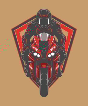 Motorbike helmet badge with red shield warrior style perfect for biker logo or racing shirt vector